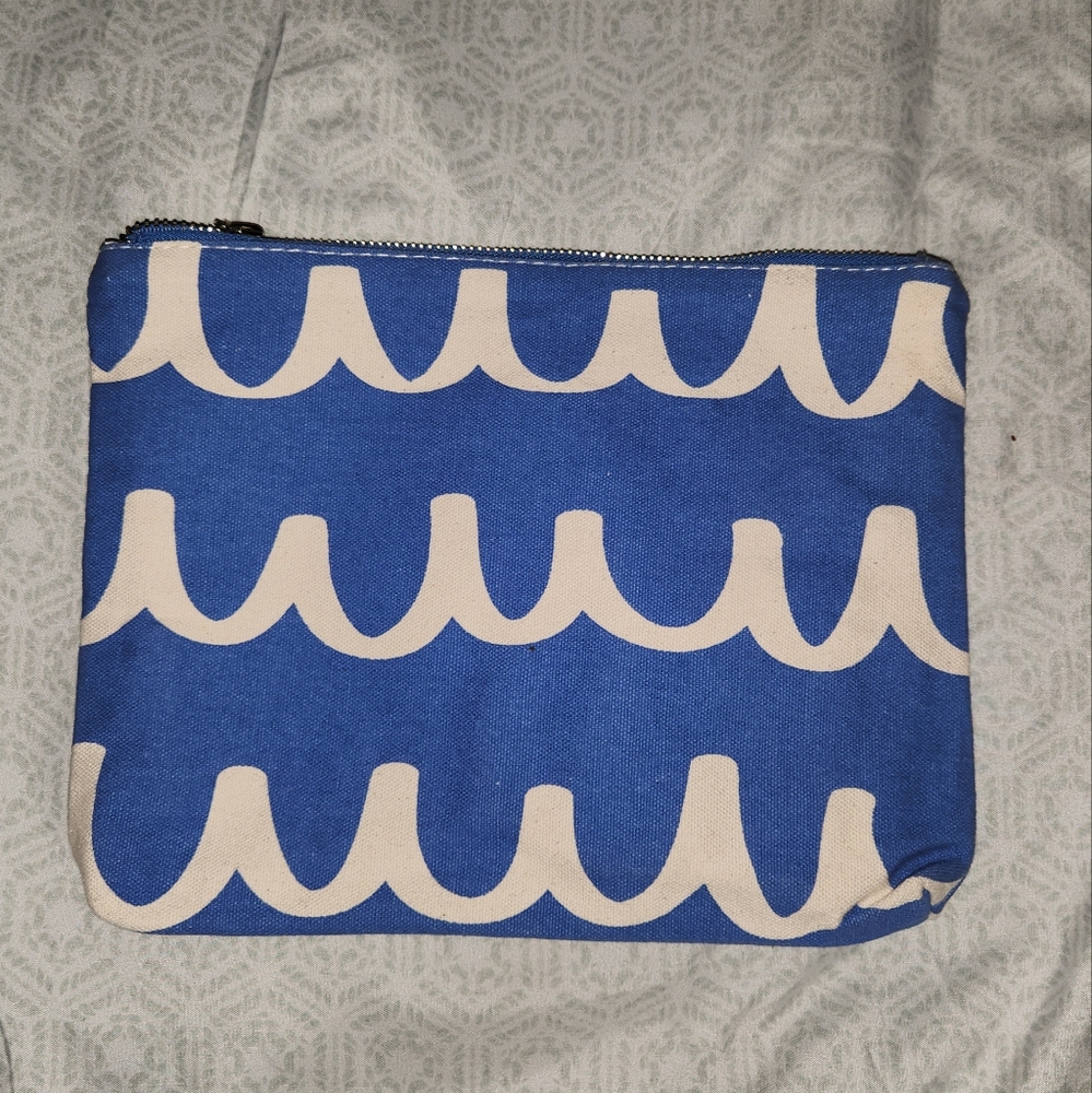 Mixed Bag Designs Blue and White Patterned Canvas Pouch w/ Plastic Lining